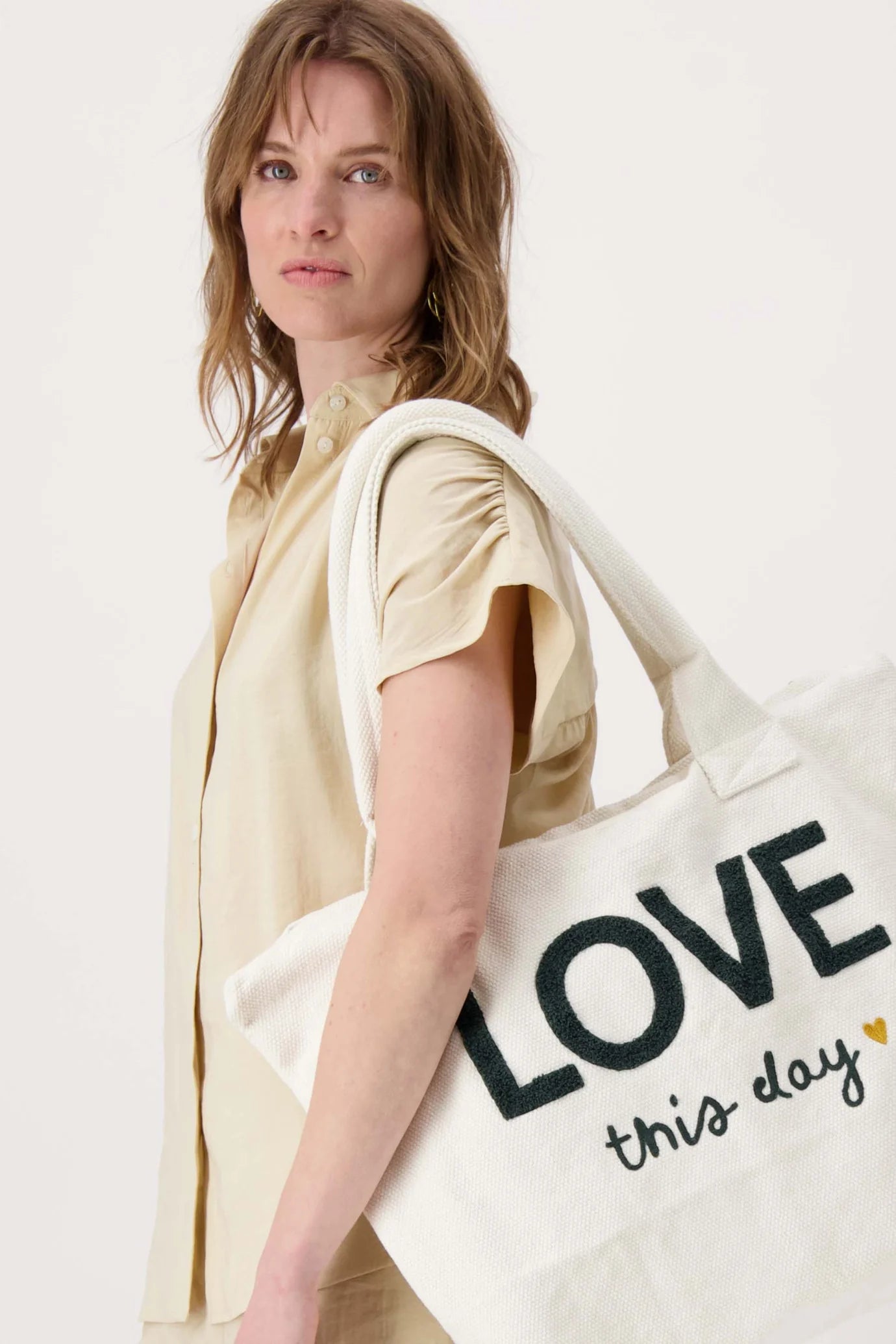 Zusss shopper love this day ecru/antracietgrijs