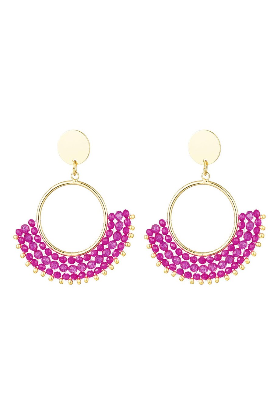 Crystal beads oorbellen fuchsia