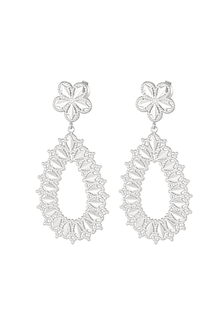 flower drop oorbellen zilver