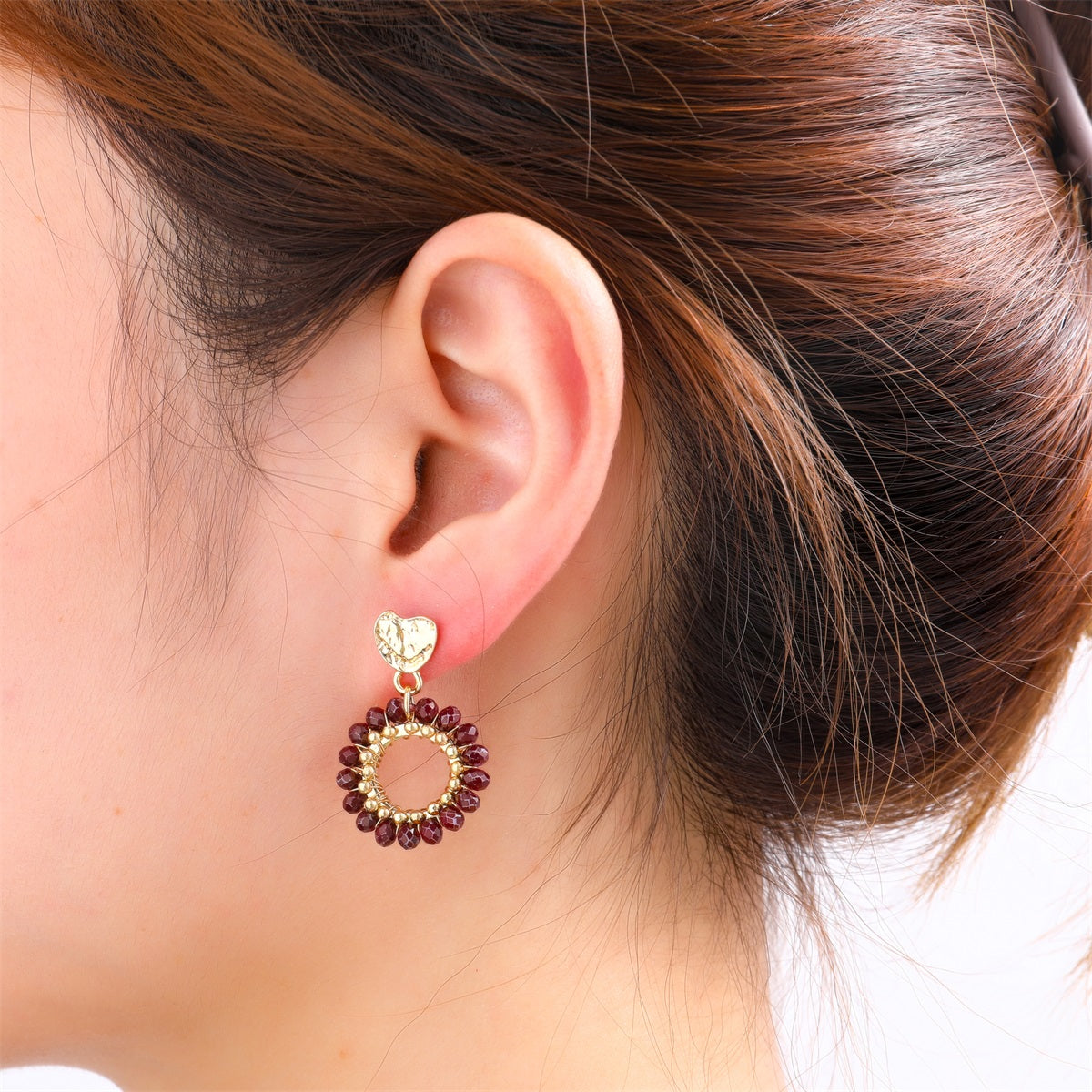 Day&Eve Heart Stud Round - Burgundy