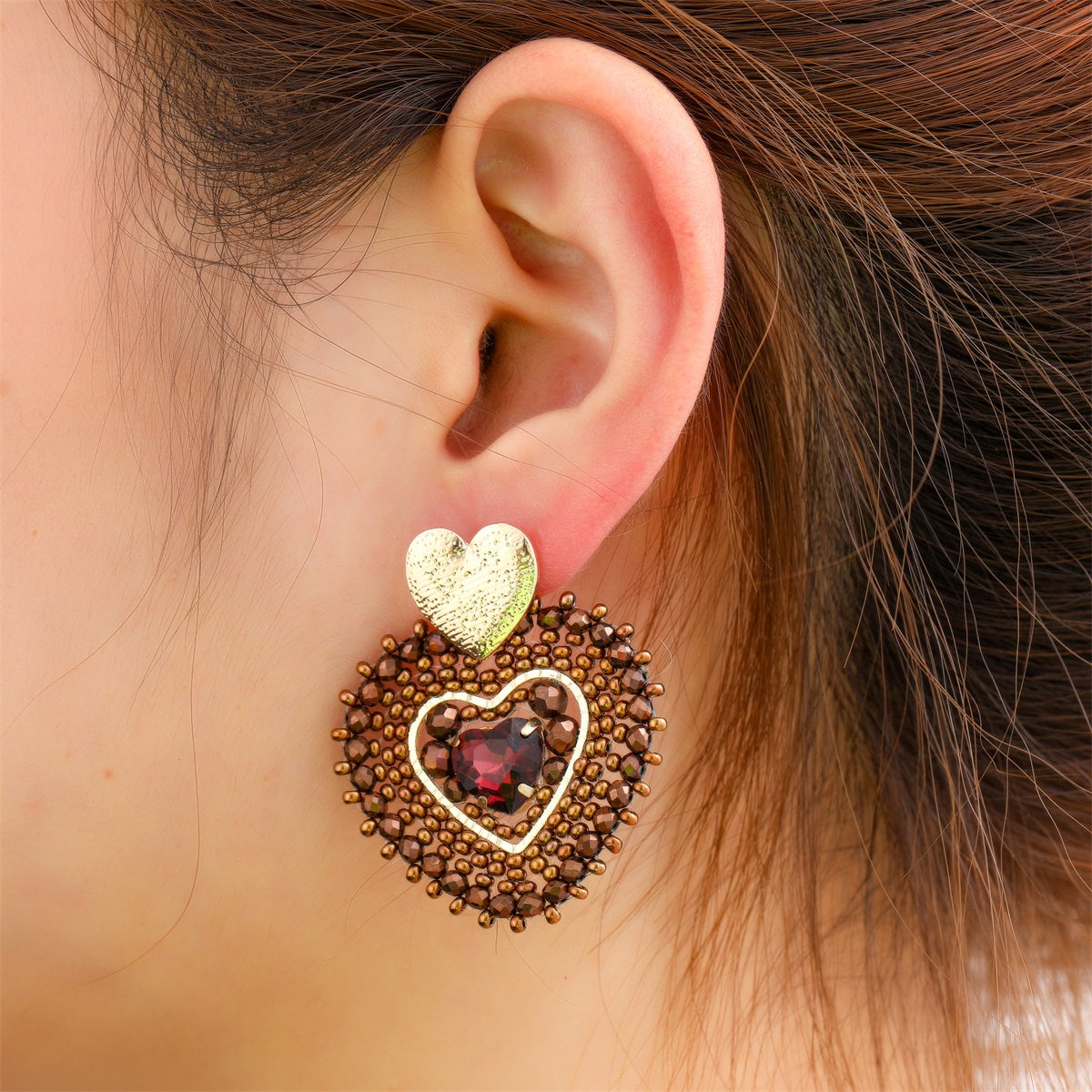 Day&Eve Flat Heart Dangle - Brown
