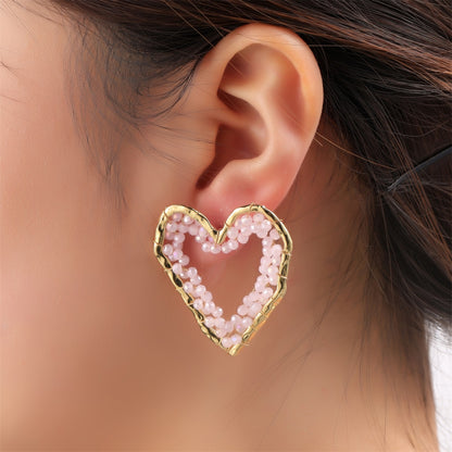 Day&Eve Hammered Beaded Heart Stud - Pink