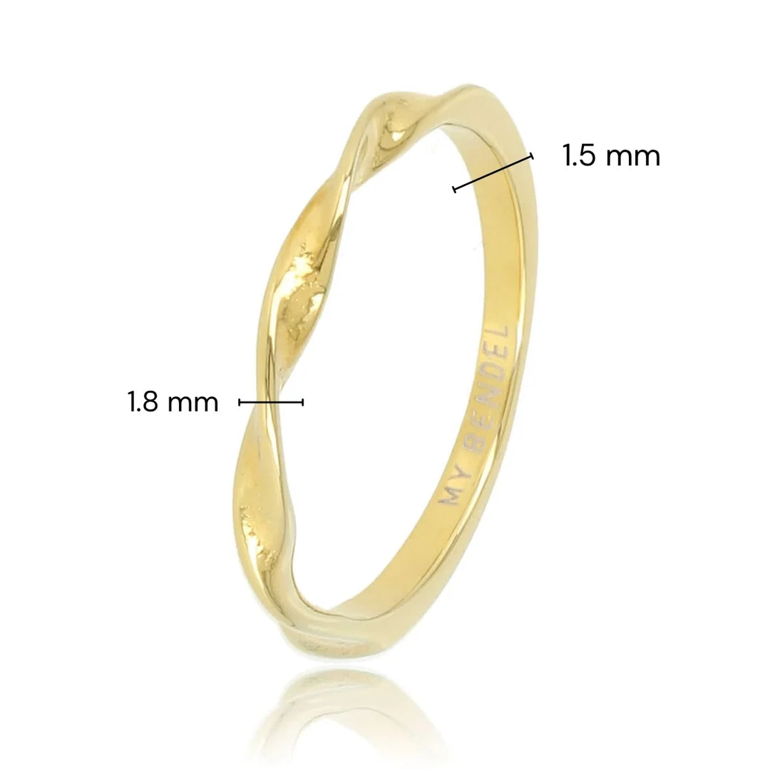 My Bendel Gouden aanschuifring - mooie twist - edelstalen basis