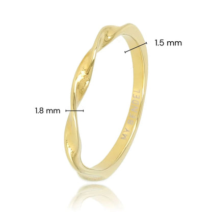 My Bendel Gouden aanschuifring - mooie twist - edelstalen basis