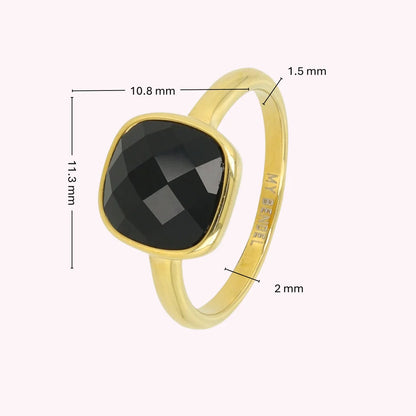 Gouden ring - Zwarte facet kristal glassteen