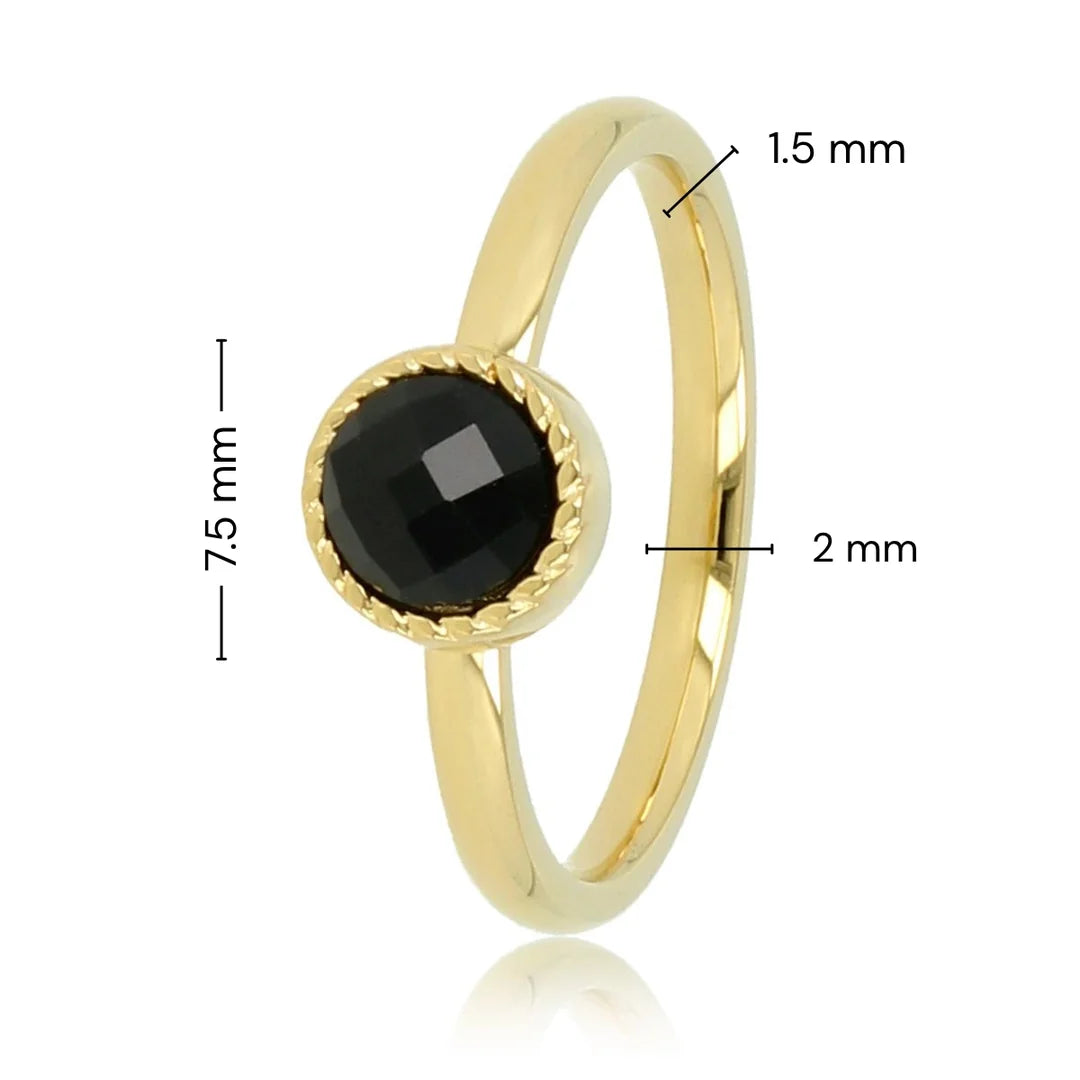 Ring met Ronde Glassteen & Getwist Randje • Zwart • Goud