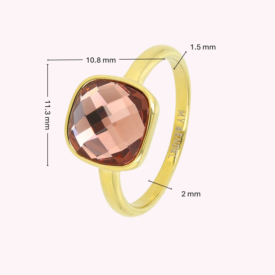 Gouden ring - roze facet kristal glassteen