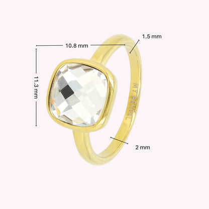 Gouden ring - Witte facet kristal glassteen