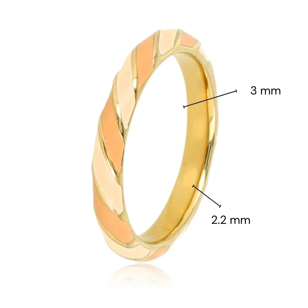 Gouden Epoxy Ring met Streepjes - Beige & Bruin