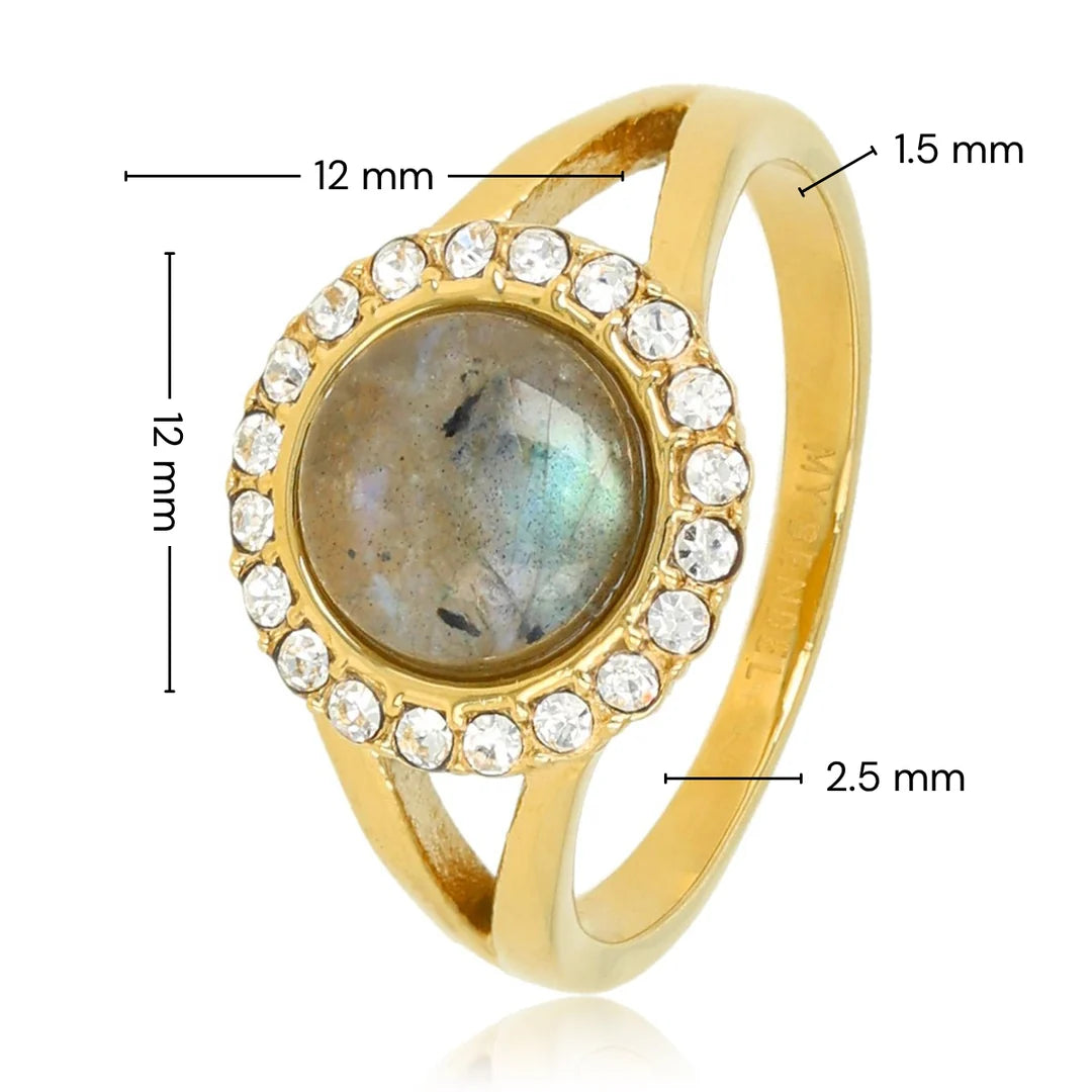 Elegante Ring met Edelsteen & Zirkonia • Labradorite