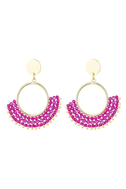 Crystal beads oorbellen fuchsia