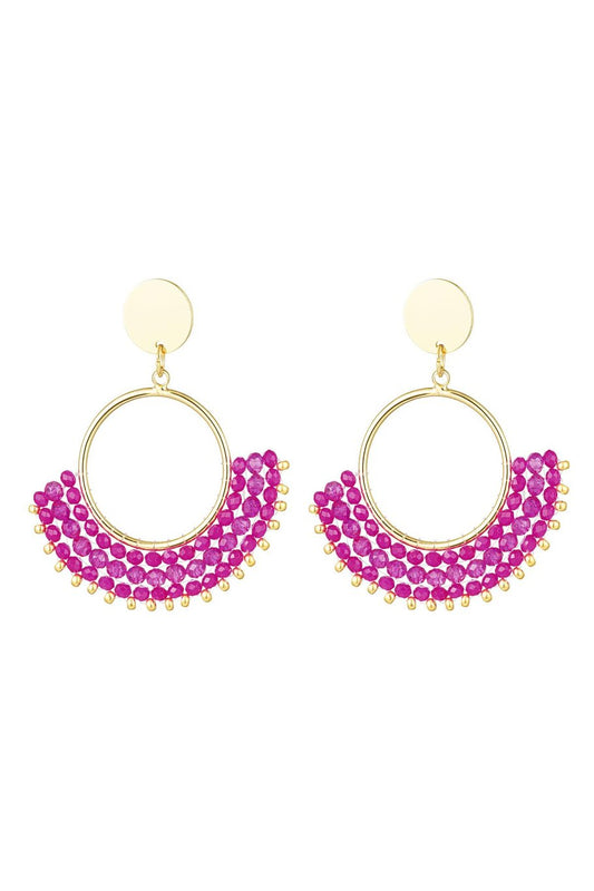 Crystal beads oorbellen fuchsia