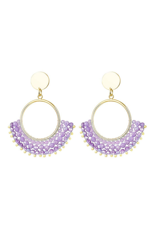 Crystal beads oorbellen paars