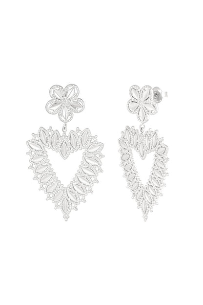 flower with heart oorbellen zilver