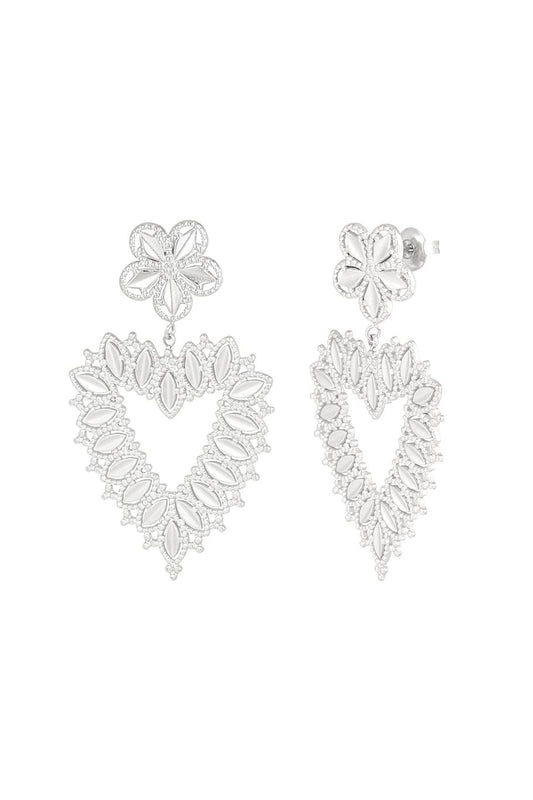 flower with heart oorbellen zilver