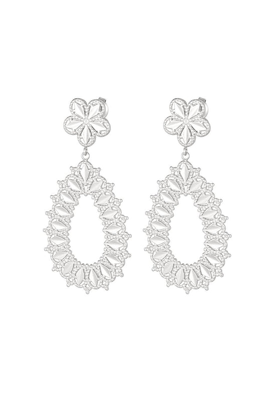 flower drop oorbellen zilver