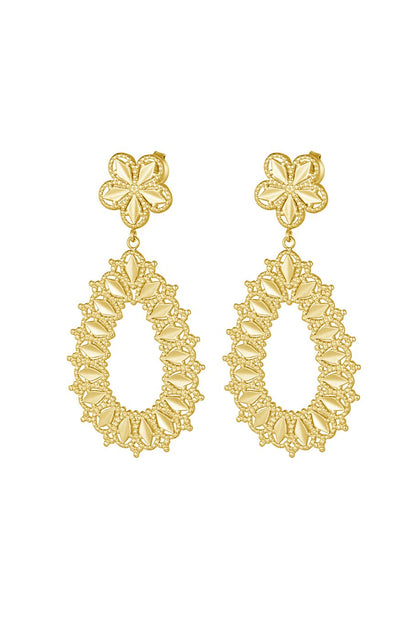 flower drop oorbellen goud