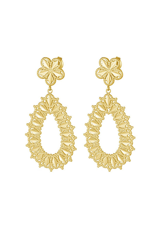 flower drop oorbellen goud