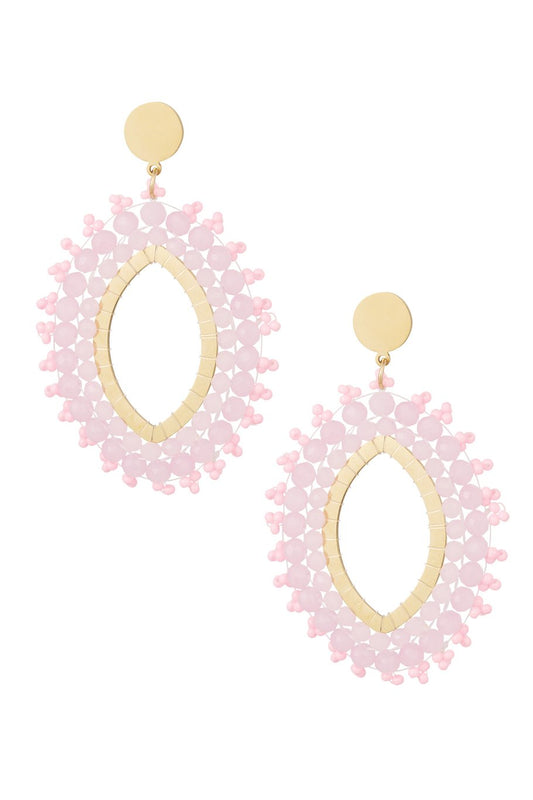 Oval crystal beads oorbellen roze