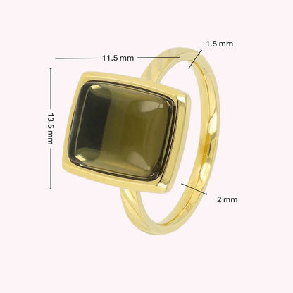Gouden damesring - licht groene glassteen - design