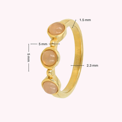 Gouden ring - Drie Rose Quartz edelstenen - Tijdloze charme