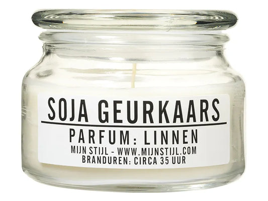 Geurkaars glas Linnen soja-basis