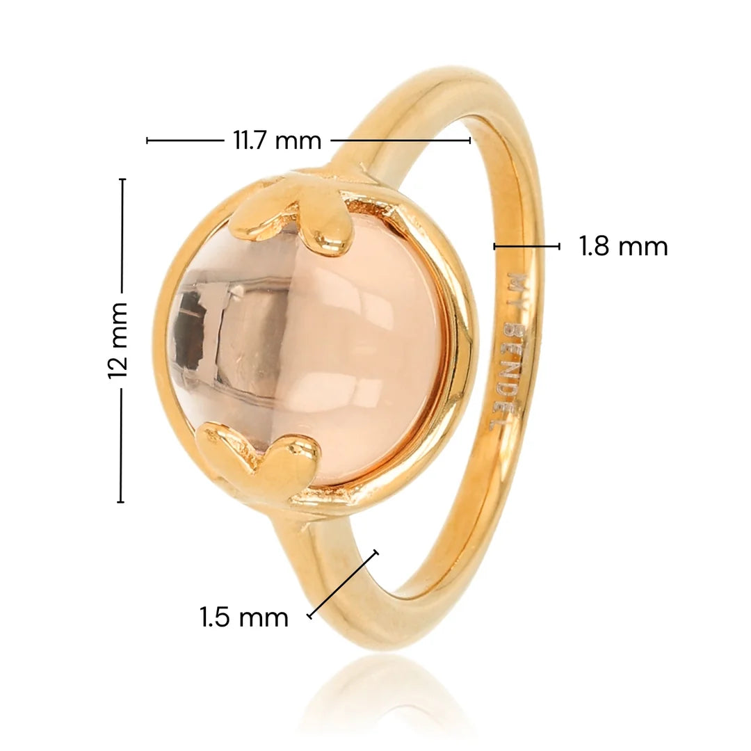 Ring met Hartjesdetail en Ronde Glassteen • Champagne