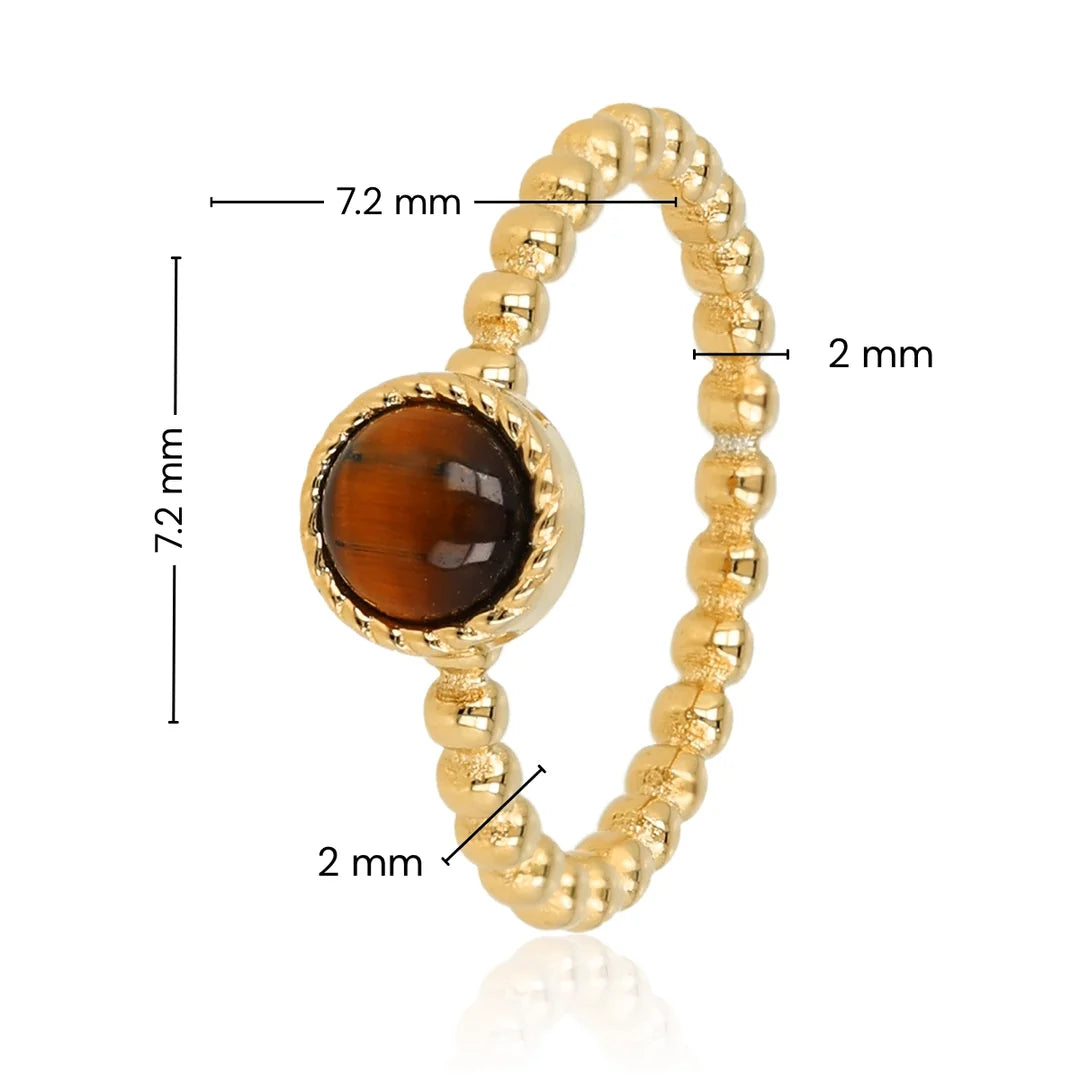 Bolletjes Ring met Ronde Edelsteen • Tiger Eye