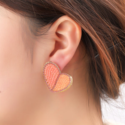 Day&Eve Beaded Heart Stud - Coral Rose
