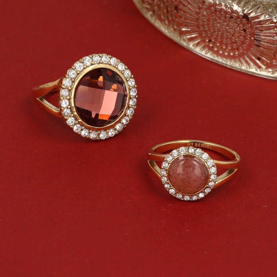 Elegante Ring met Edelsteen & Zirkonia • Berry Quartz