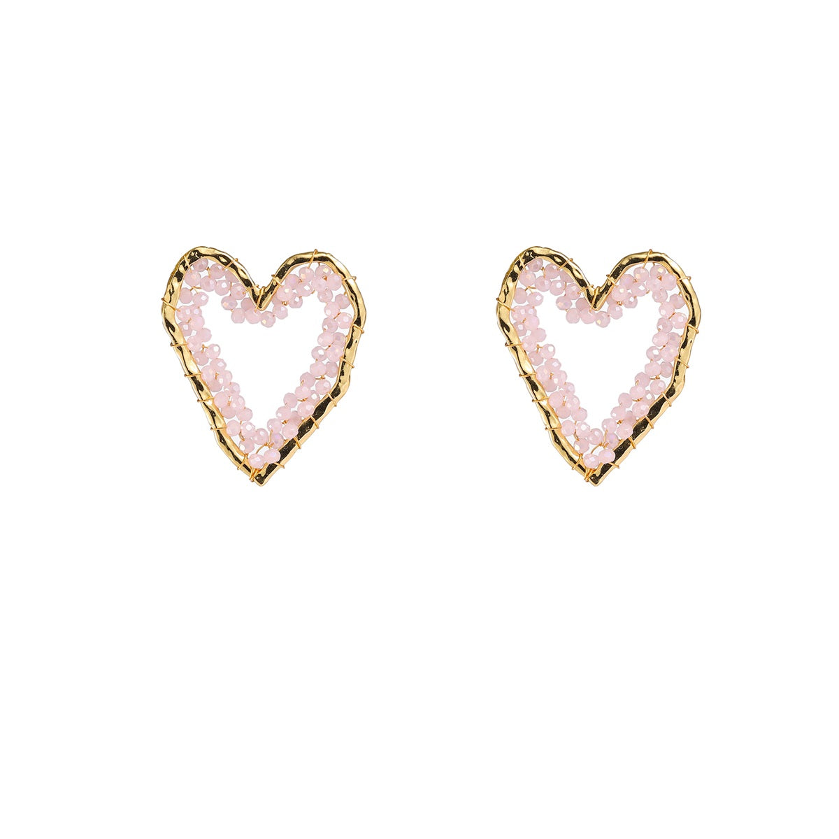Day&Eve Hammered Beaded Heart Stud - Pink
