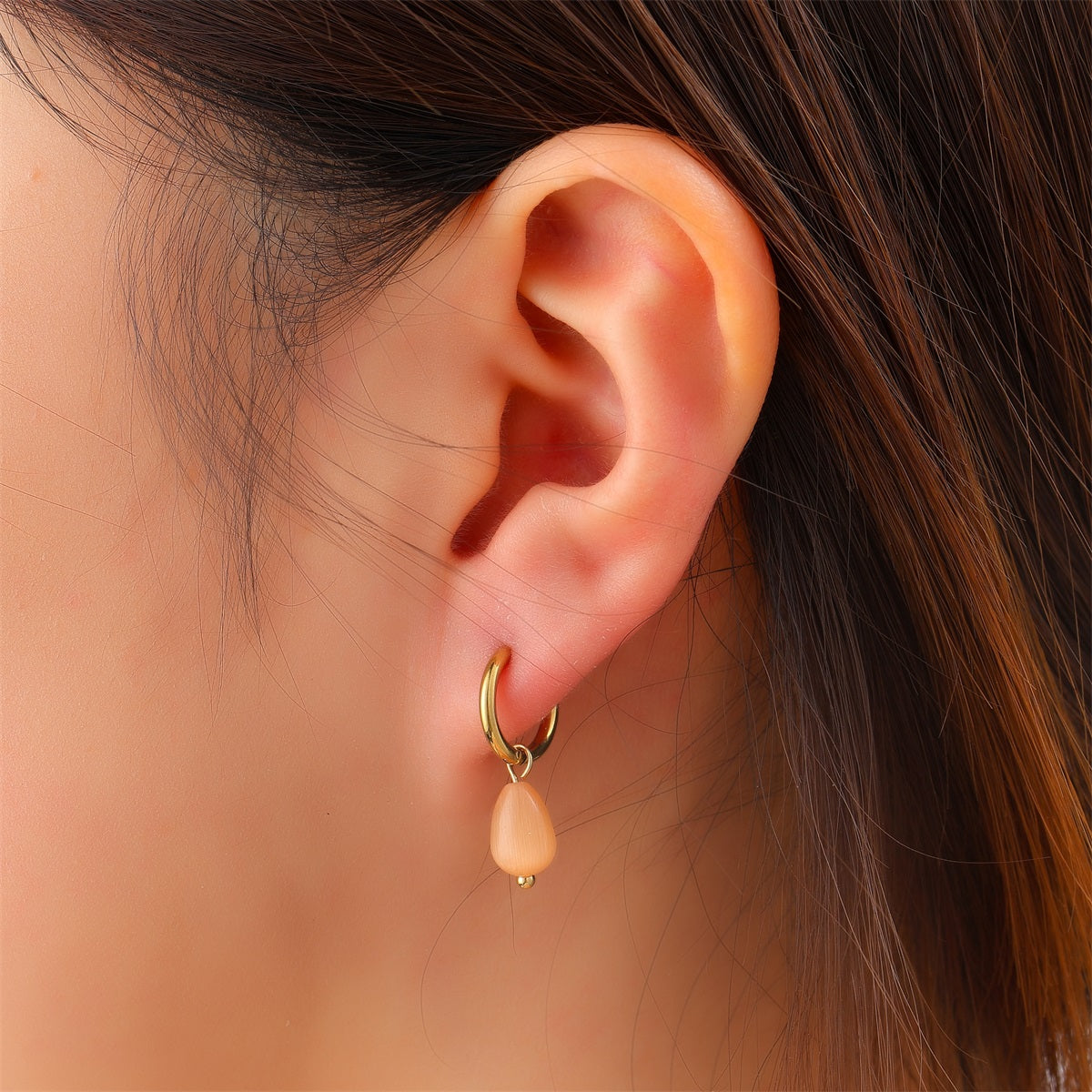 Day&Eve Drop Stone Hoop - Peach