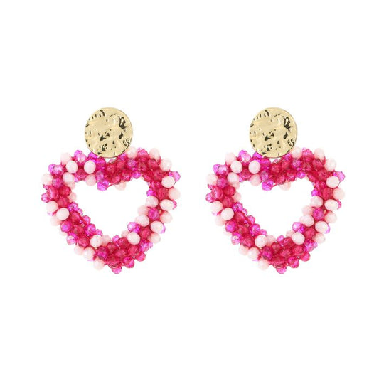 Hart oorbellen fushia mix