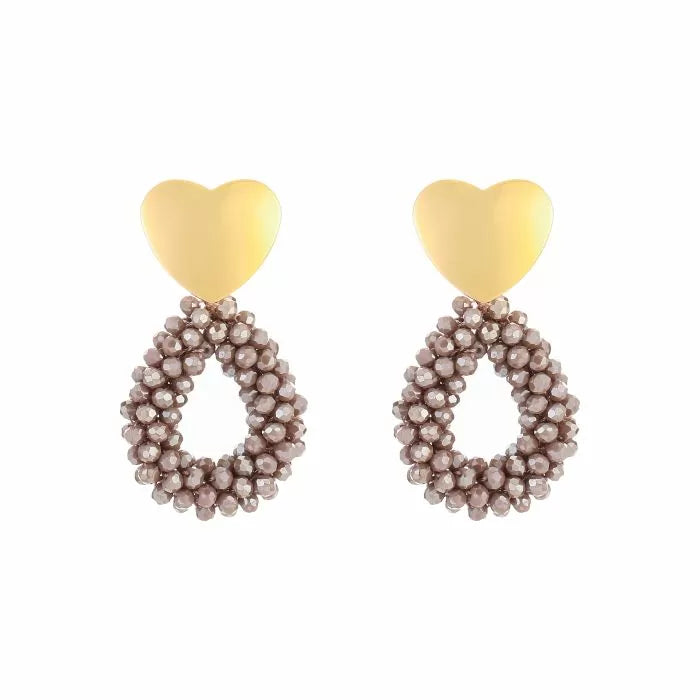 Statement hart druppel oorbellen taupe