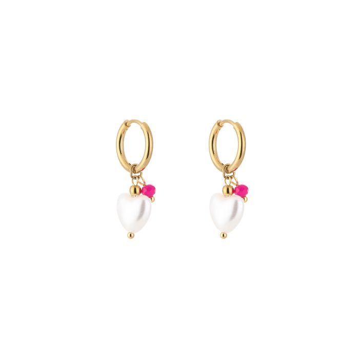 Hartjes parel oorbellen fushia