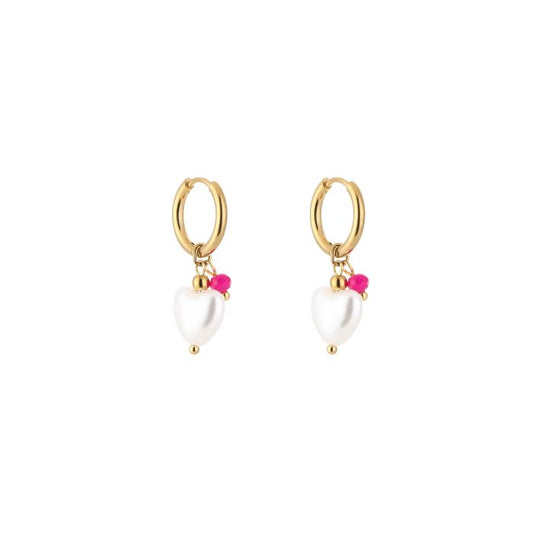 Hartjes parel oorbellen fushia