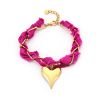 Geweven stof armband met hart fushia