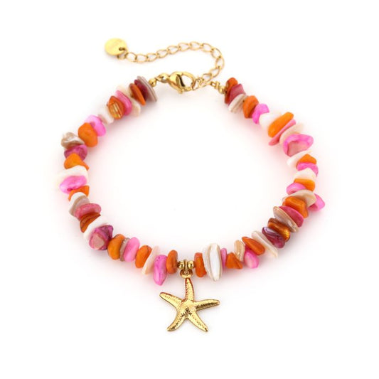 Natuurstenen armband met zeester orange mix
