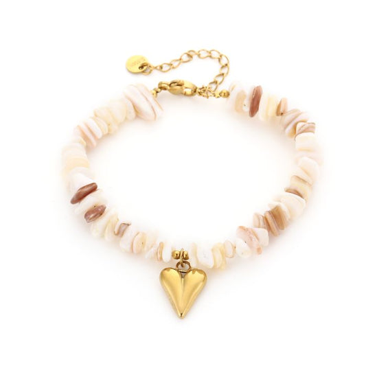 Natuurstenen armband met hartje wit