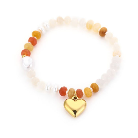 Kralen armband natuursteen met hartje beige