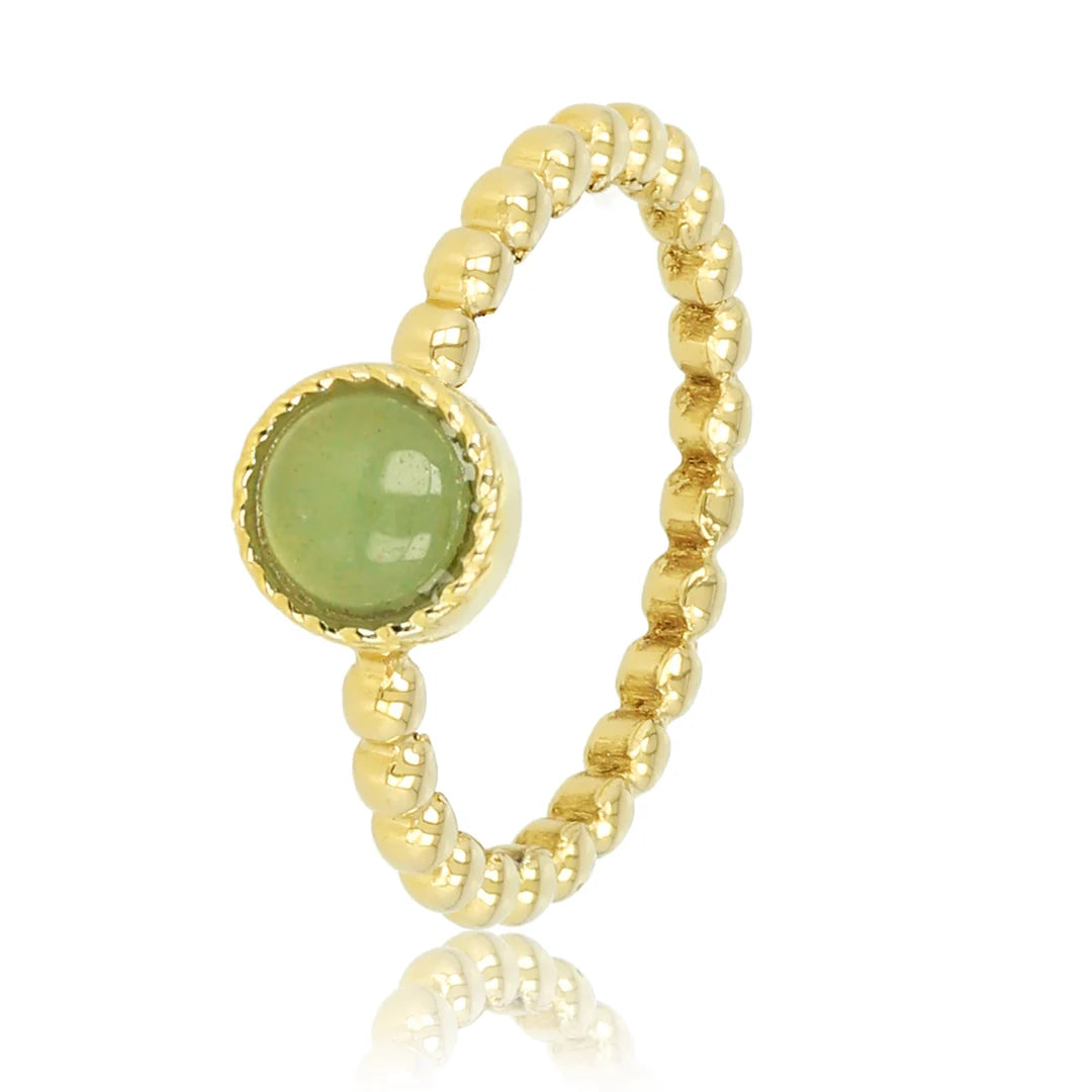 Bolletjes Ring met Ronde Edelsteen • Green Aventurine