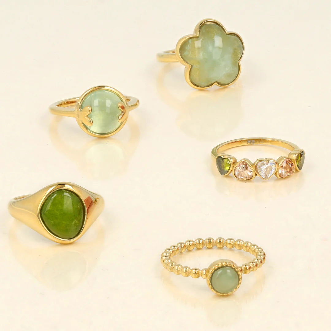 Bolletjes Ring met Ronde Edelsteen • Green Aventurine