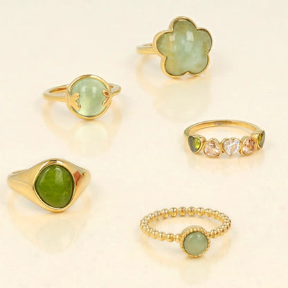 Bolletjes Ring met Ronde Edelsteen • Green Aventurine