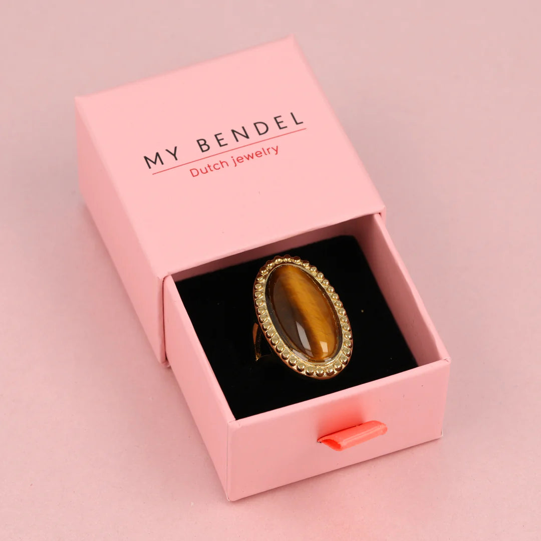 Vintage Ring met Ovale Edelsteen • Tiger Eye