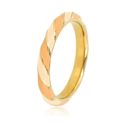 Gouden Epoxy Ring met Streepjes - Beige & Bruin