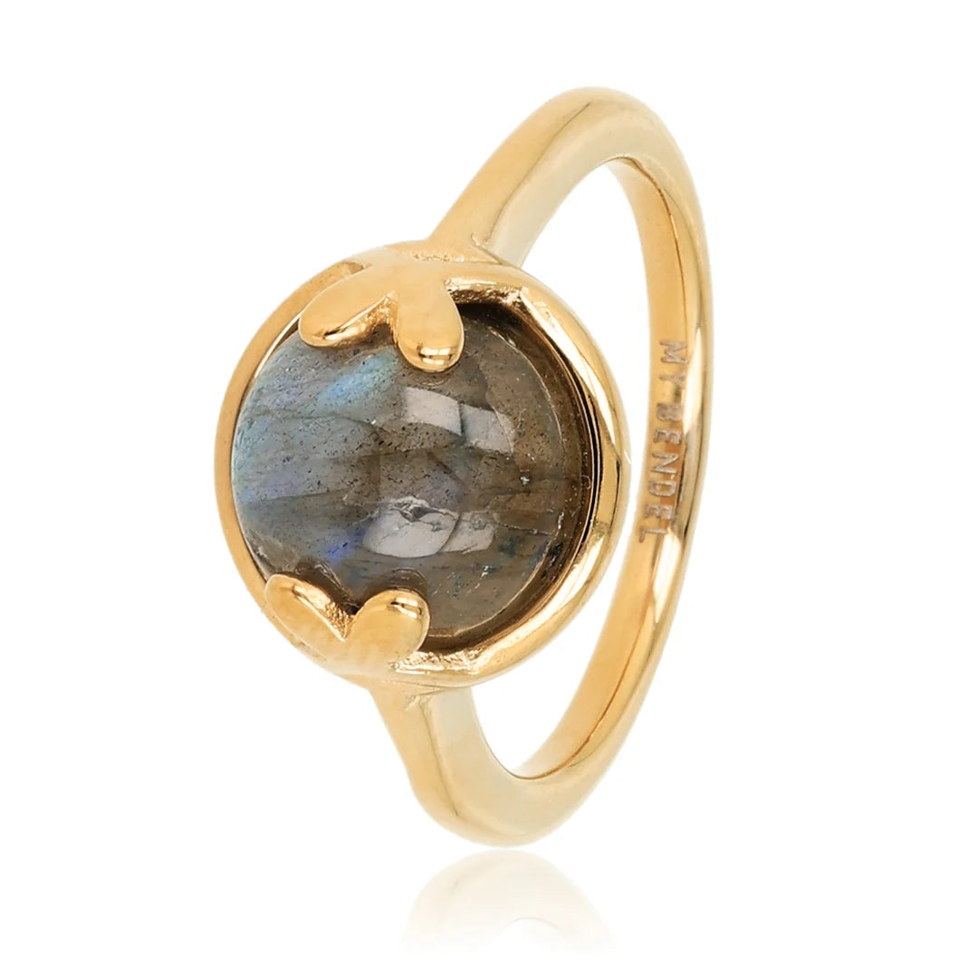 Ring met Hartjesdetail en Ronde Edelsteen • Labradorite