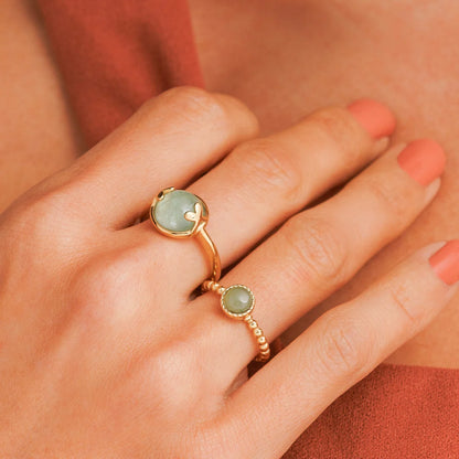 Bolletjes Ring met Ronde Edelsteen • Green Aventurine
