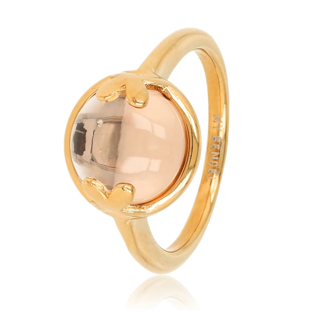 Ring met Hartjesdetail en Ronde Glassteen • Champagne