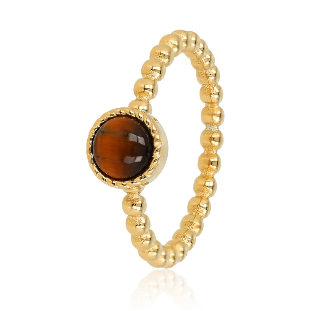 Bolletjes Ring met Ronde Edelsteen • Tiger Eye