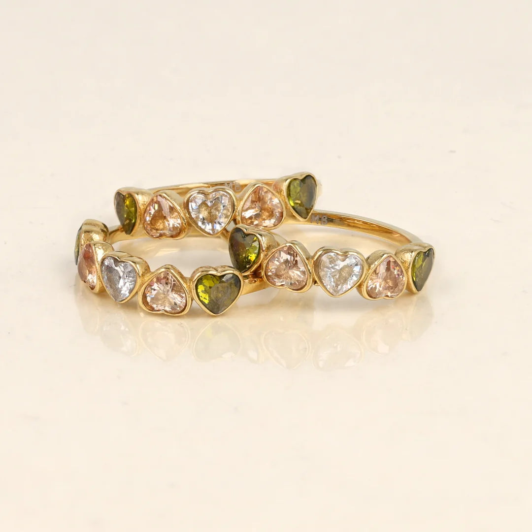 Hartjes Ring met Kleurrijke Kristalglazen